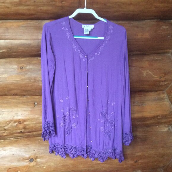 Papillon Purple Crochet Trim Tank & Blazer 2PC Bundle Size XL - Picture 2 of 7